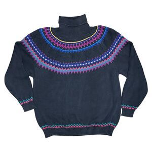 VTG 90s EDDIE BAUER Fair Isle Turtleneck fisherman sweater Large